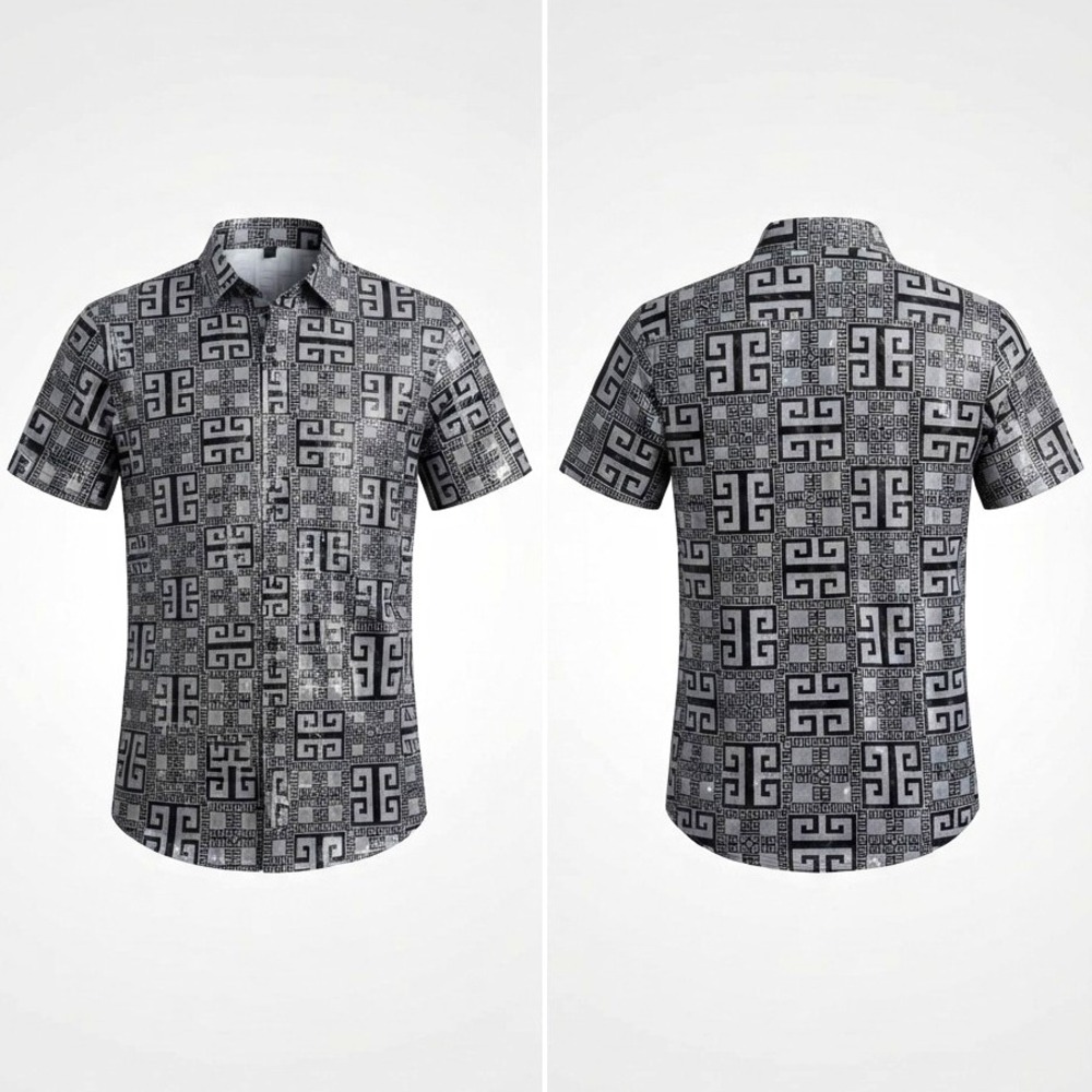 Men's Size S Short Sleeve Button-Up Shirt Woven Poly/Spandex Geometric